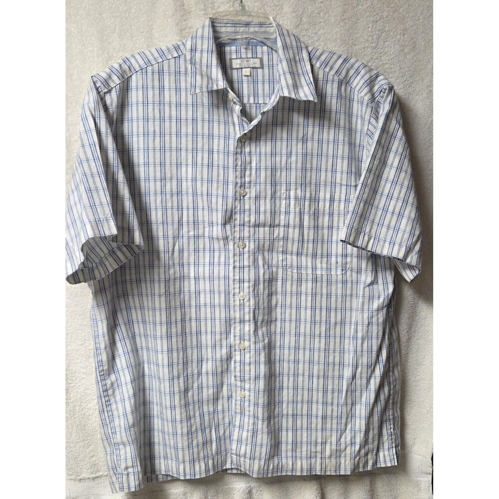 Old Navy Linen Cotton Blend Mens Button-Up Shirt Large Light Blue Plaid